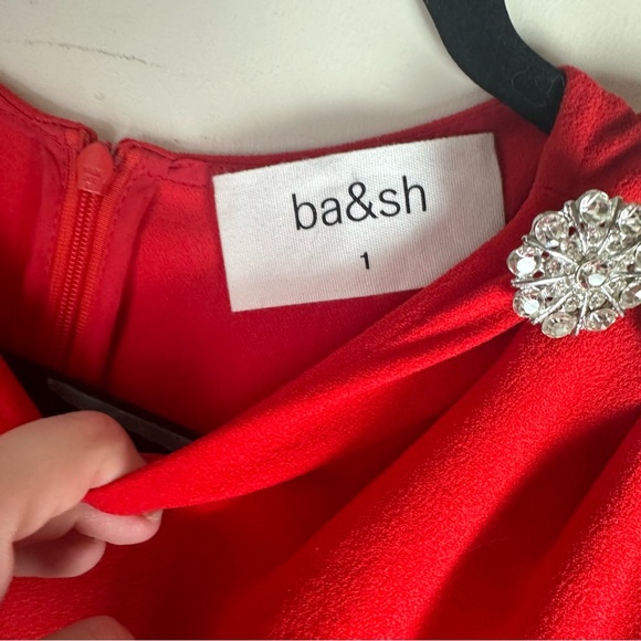 ba&sh Red Slone Lady Gathered Front Detail Sparkle  Rhinestone Shoulder Dress S - Picture 11 of 16